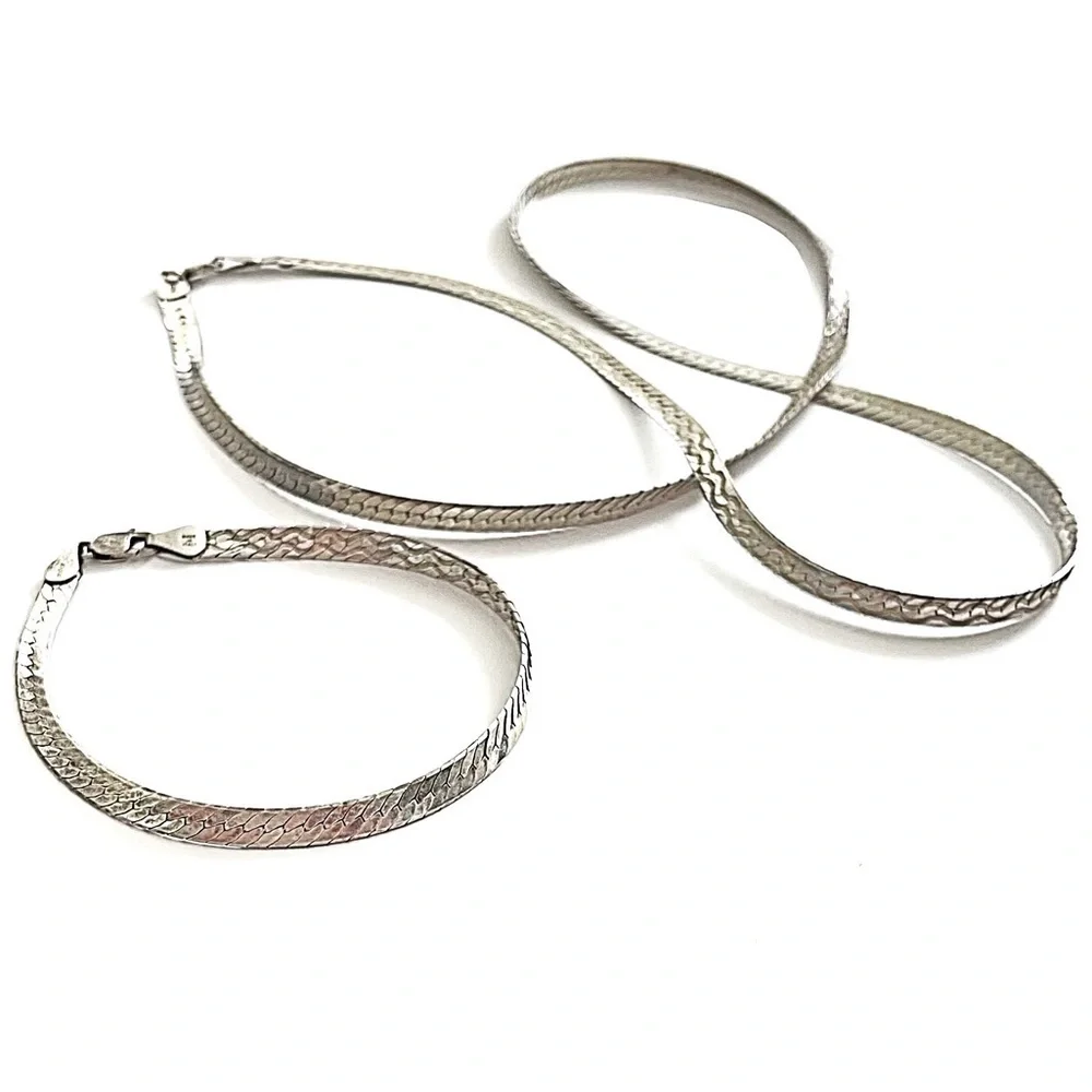 REVERSIBLE! 5MM Sterling Silver Italian Necklace & Bracelet Set! By Milor!